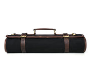 Turin Leather Canvas Chef Knife Roll Raven Black 10 Slot (KR-68)