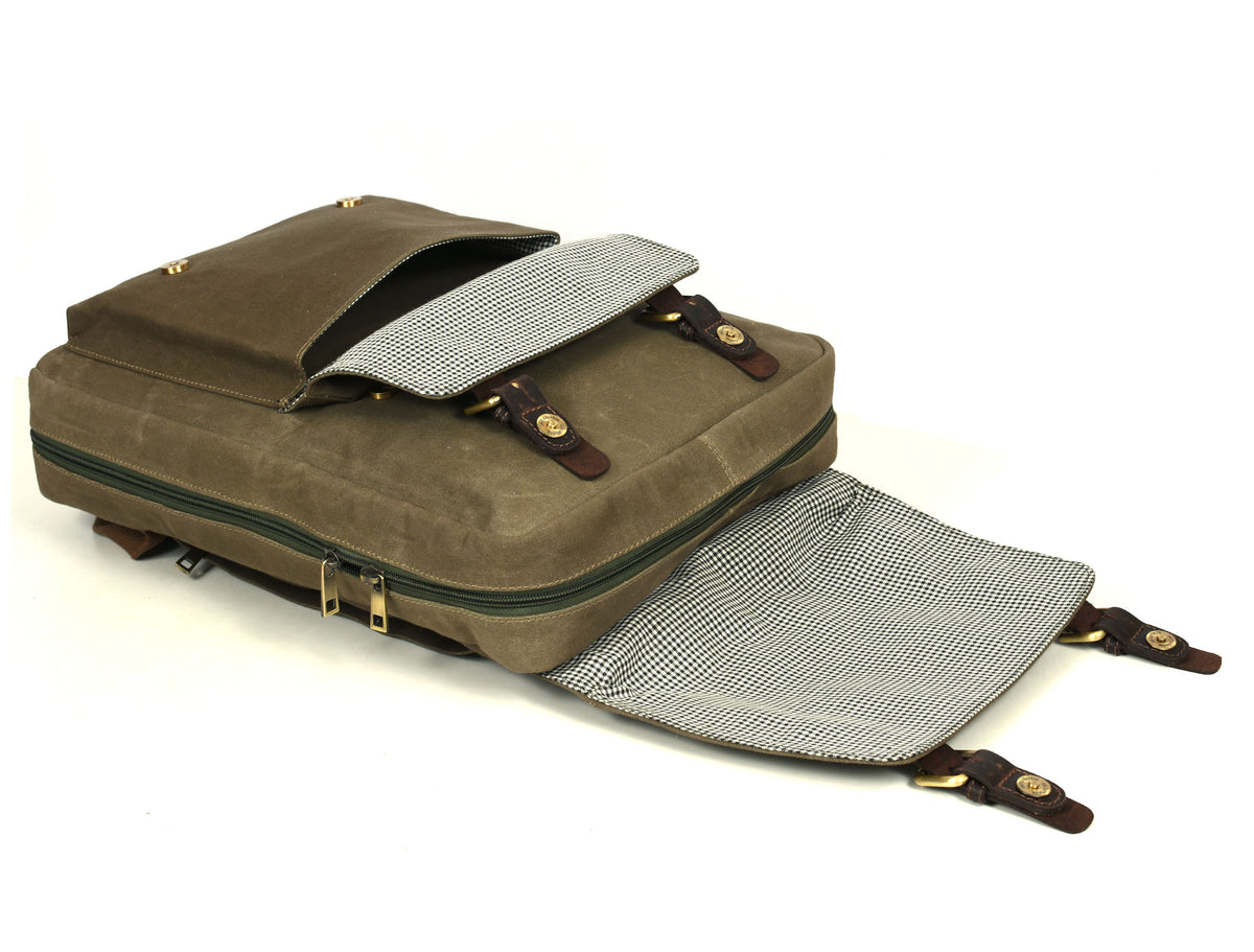 Trento Leather Canvas Chef Knife Backpack Olive Green (BP-188)