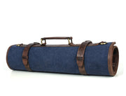 Turin Leather Canvas Chef Knife Roll Abyss Blue 10 Slot (KR-68B)