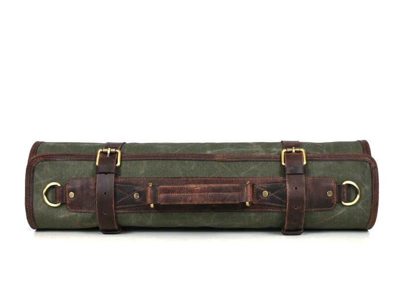 Turin Leather Canvas Chef Knife Roll Olive Green 10 Slot (KR-68A)