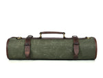 Turin Leather Canvas Chef Knife Roll Olive Green 10 Slot (KR-68A)