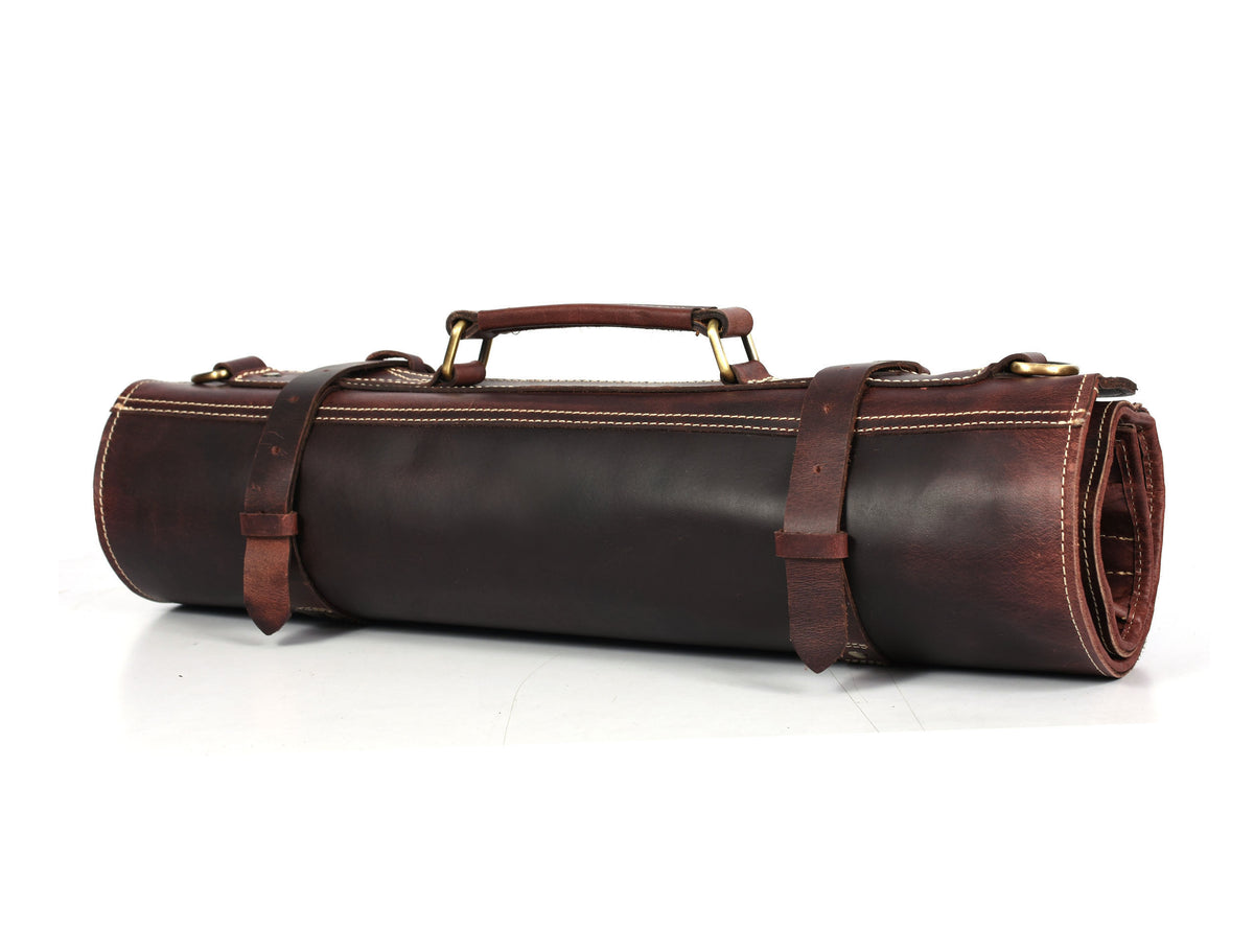 Torino Ranch Leather Chef Knife Roll Walnut Brown 10 Slot (KR-53B)