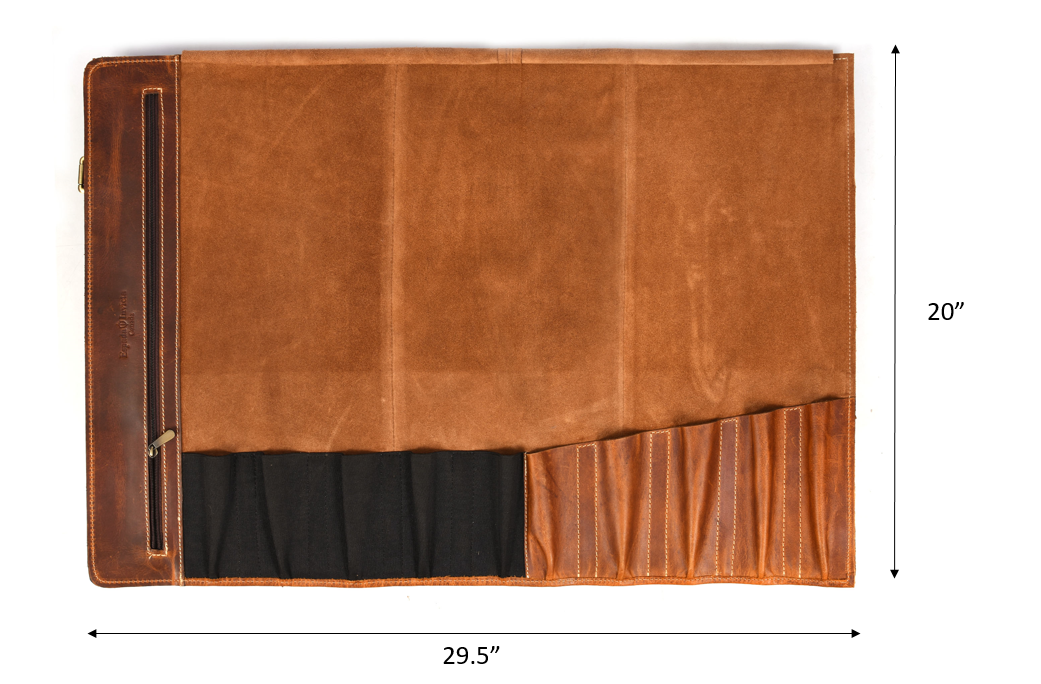 Torino Ranch Leather Chef Knife Roll Stress Brown 10 Slot (KR-53A)