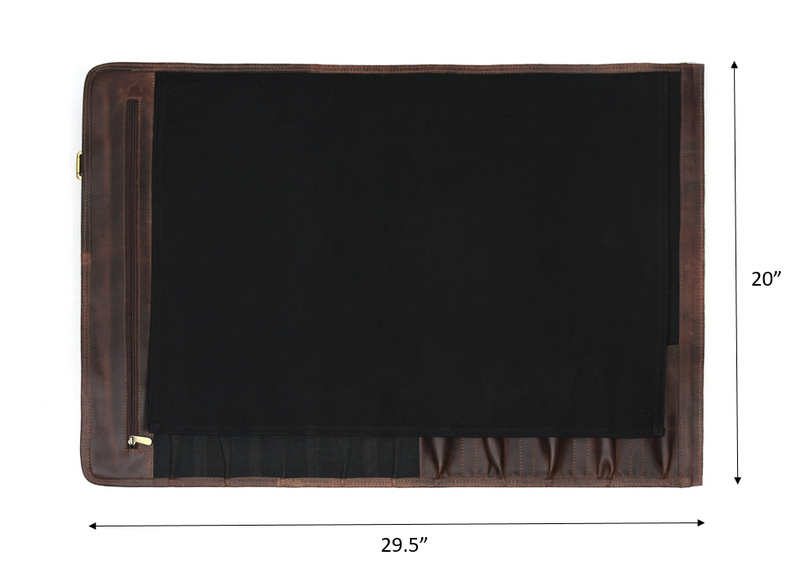 Turin Leather Canvas Chef Knife Roll Raven Black 10 Slot (KR-68)