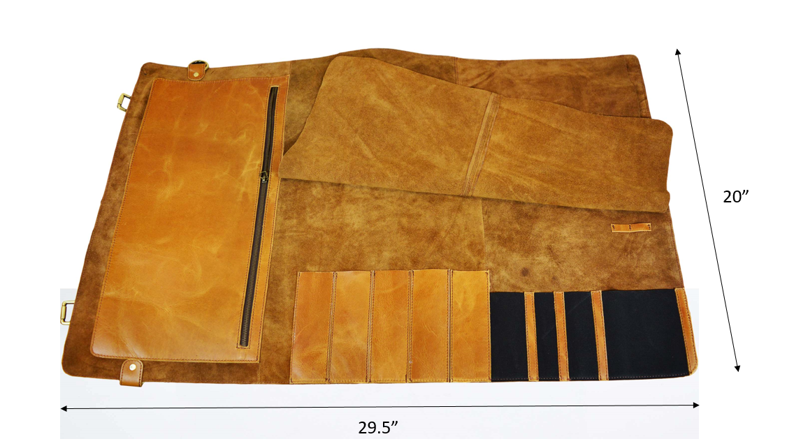KRC Leather Chef Knife Roll Caramel Brown 8 Slot (KR-15)