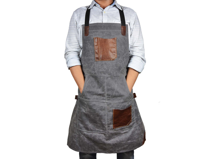 KRC Leather Waxed Canvas Rugged Apron - Porpoise Grey (AP-19E)
