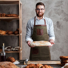 Pedro Leather Wax Canvas Apron Olive Green (AP-30A)