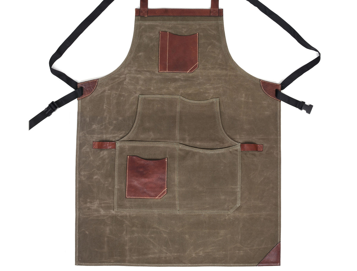 Pedro Leather Wax Canvas Apron Olive Green (AP-30A)