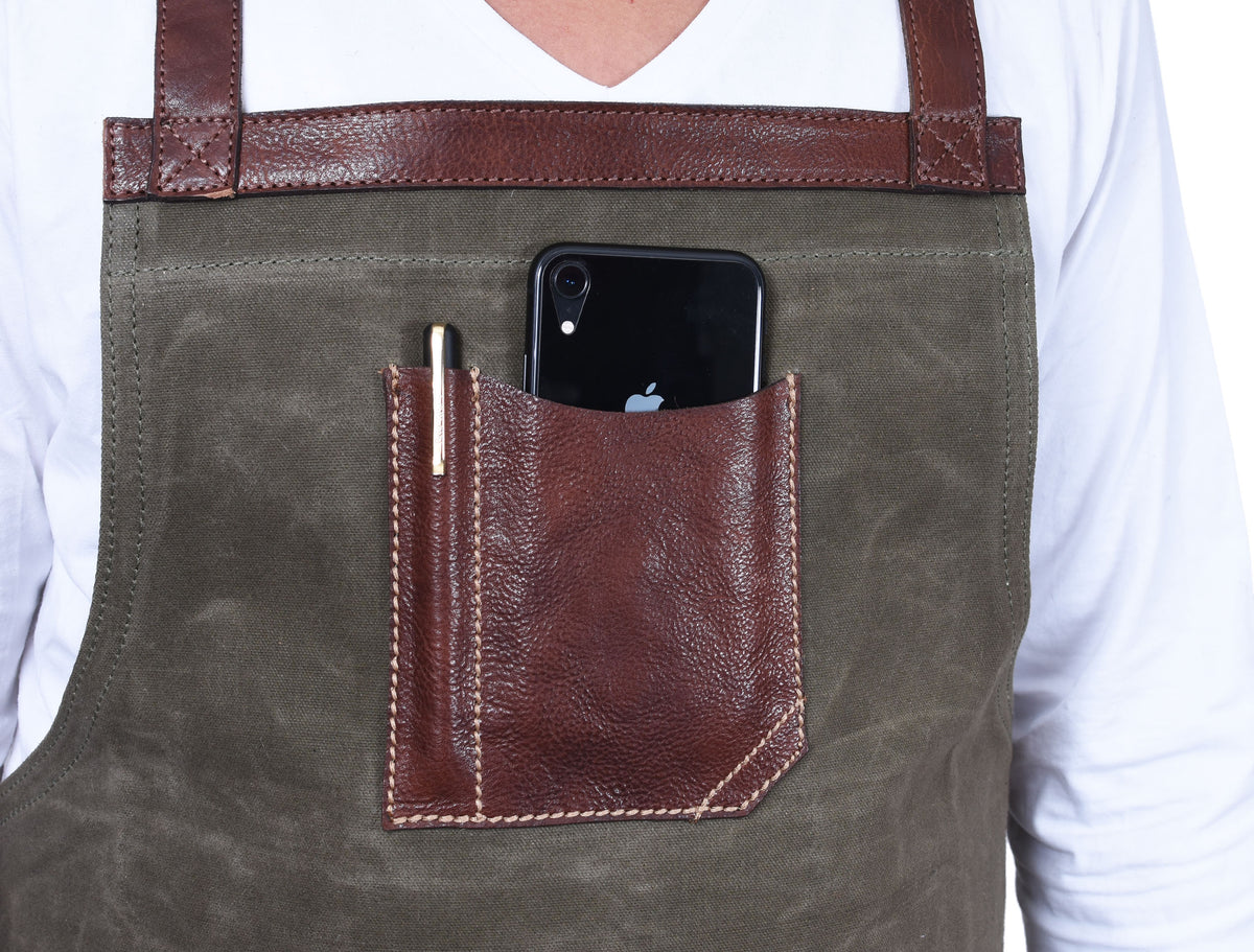 Pedro Leather Wax Canvas Apron Olive Green (AP-30A)