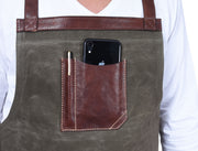 Pedro Leather Wax Canvas Apron Olive Green (AP-30A)