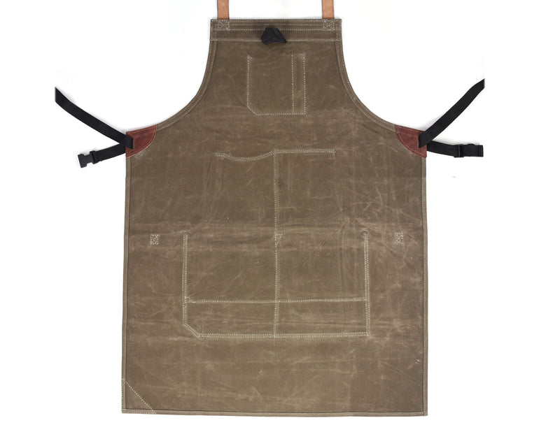 Pedro Leather Wax Canvas Apron Olive Green (AP-30A)