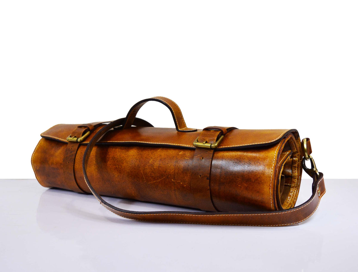 KRC Leather Chef Knife Roll - Caramel Brown 14 Slot (KR-11)