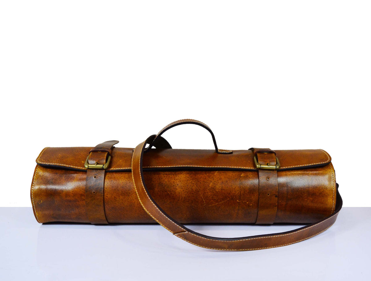 KRC Leather Chef Knife Roll - Caramel Brown 14 Slot (KR-11)