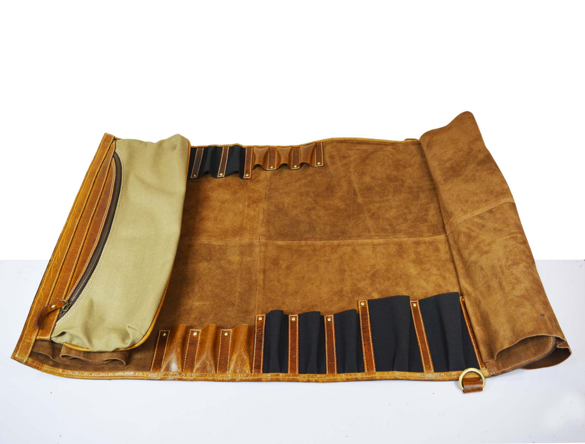 KRC Leather Chef Knife Roll - Caramel Brown 14 Slot (KR-11)
