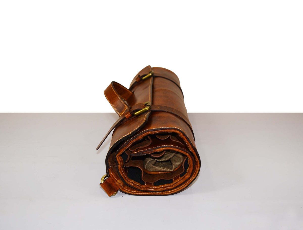 KRC Leather Chef Knife Roll - Caramel Brown 14 Slot (KR-11)