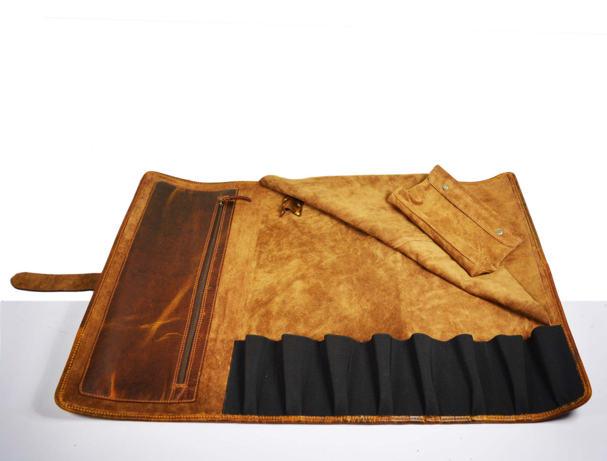 KRC Leather Chef Knife Roll + Leather  Knife Roll Case (KR-14)