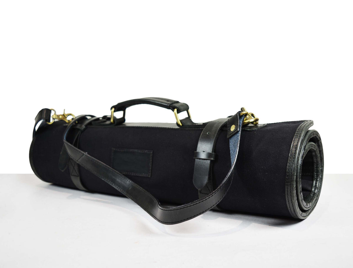 Palencia Leather Canvas Chef Knife Roll Black 14 Slot (KR-16)