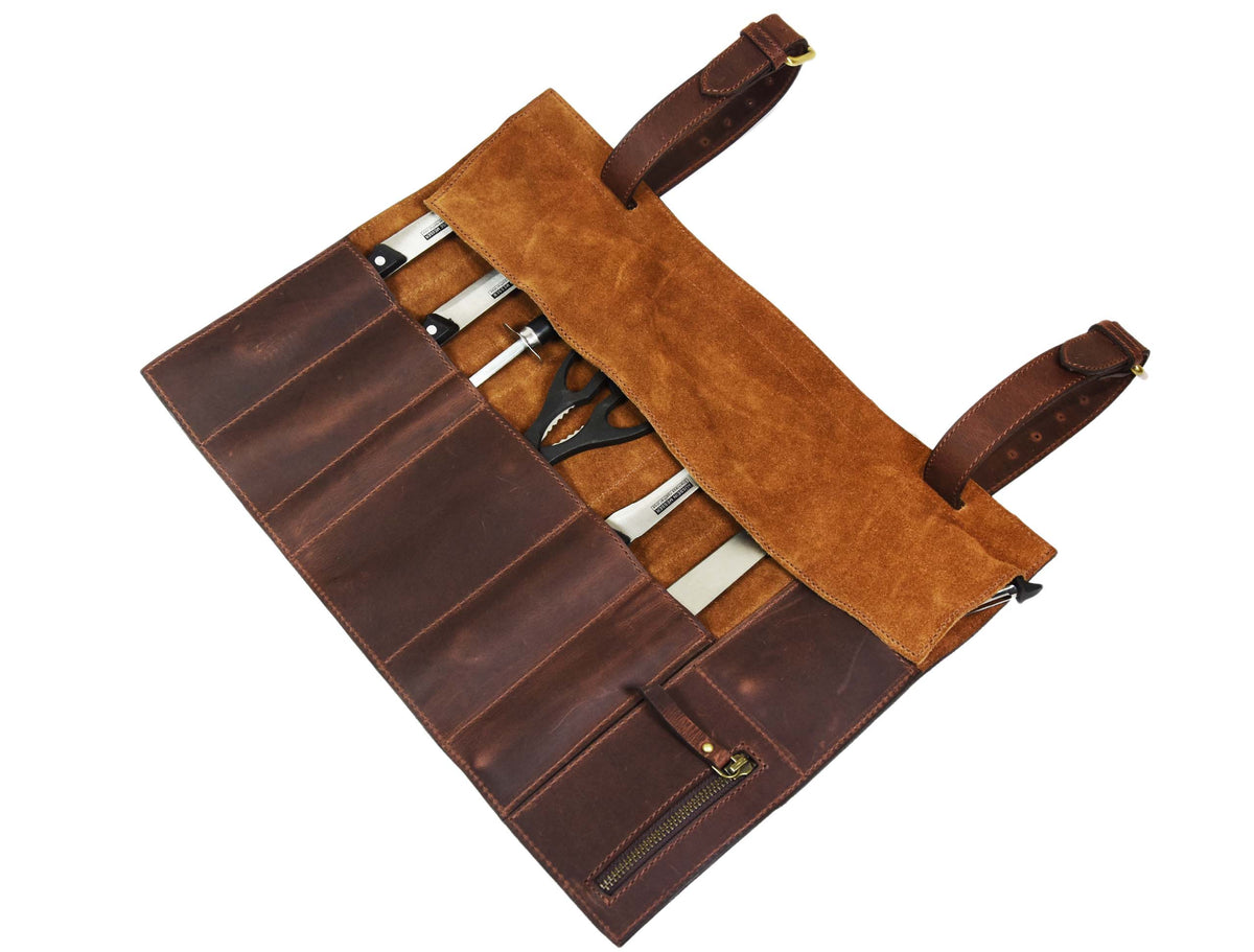 KRC Leather Chef Knife Roll Walnut 7 Slot (KR-20)