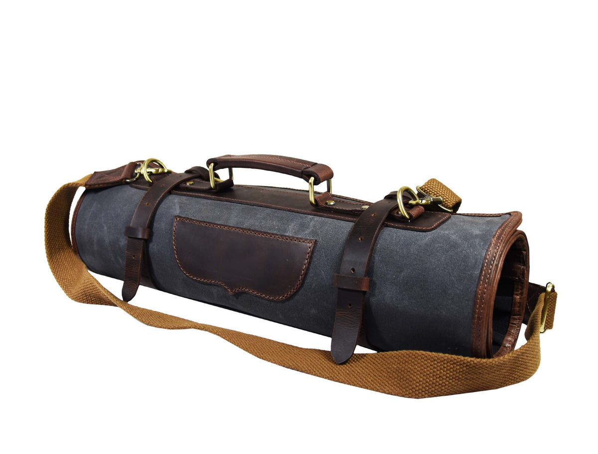 Malaga Leather Canvas Chef Knife Roll Grey 13 Slot (KR-28)