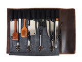 Malaga Leather Canvas Chef Knife Roll Grey 13 Slot (KR-28)