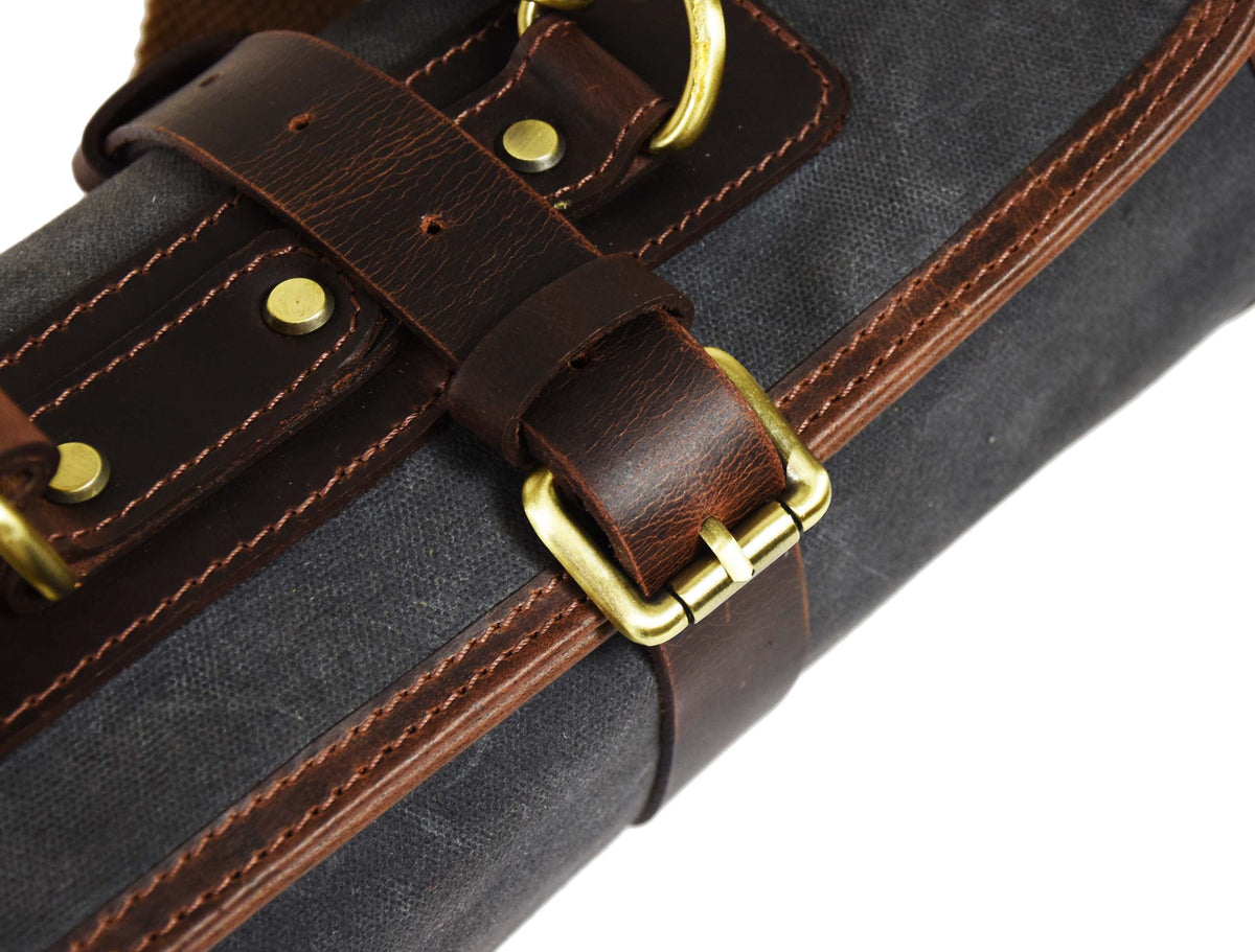 Malaga Leather Canvas Chef Knife Roll Grey 13 Slot (KR-28)