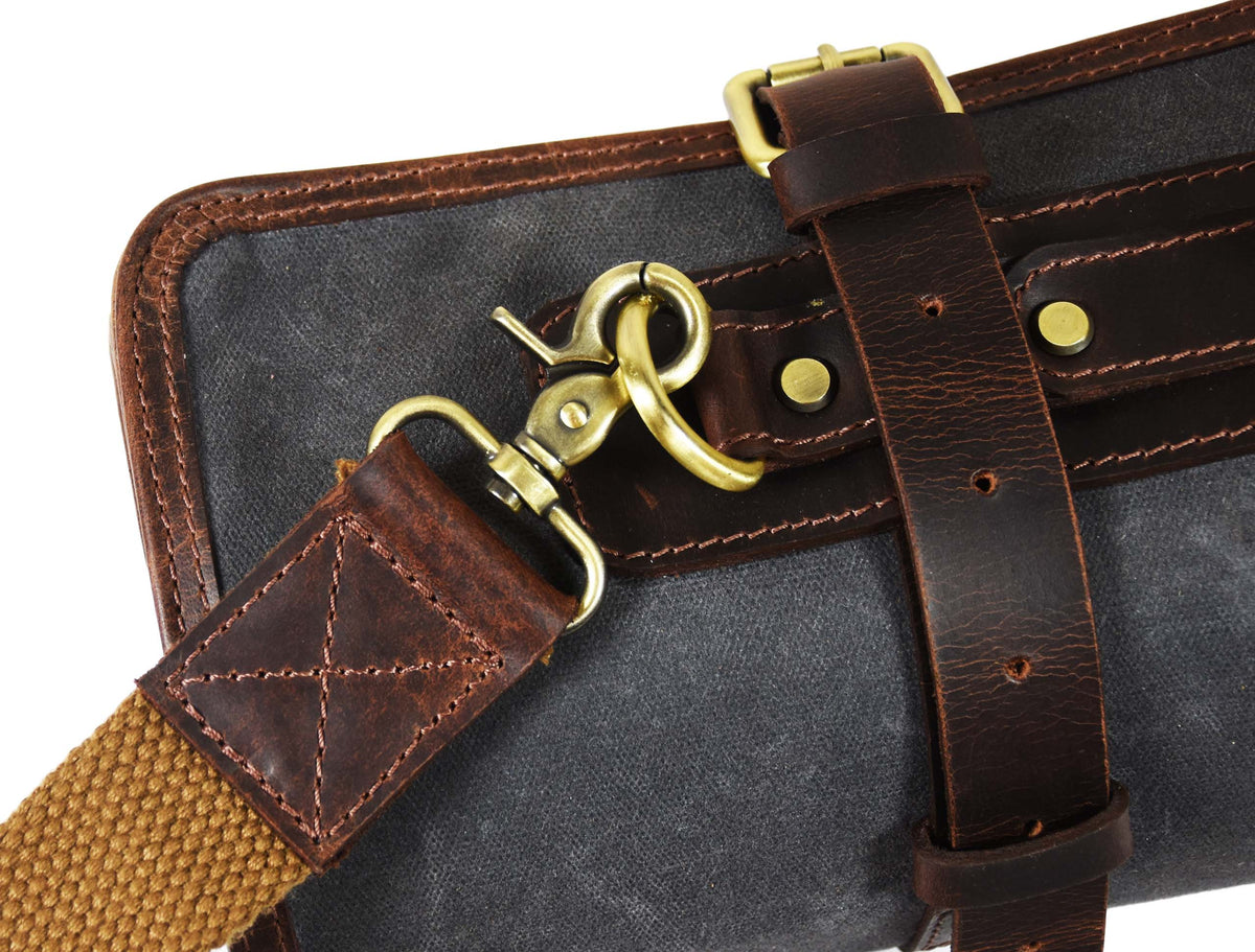 Malaga Leather Canvas Chef Knife Roll Grey 13 Slot (KR-28)