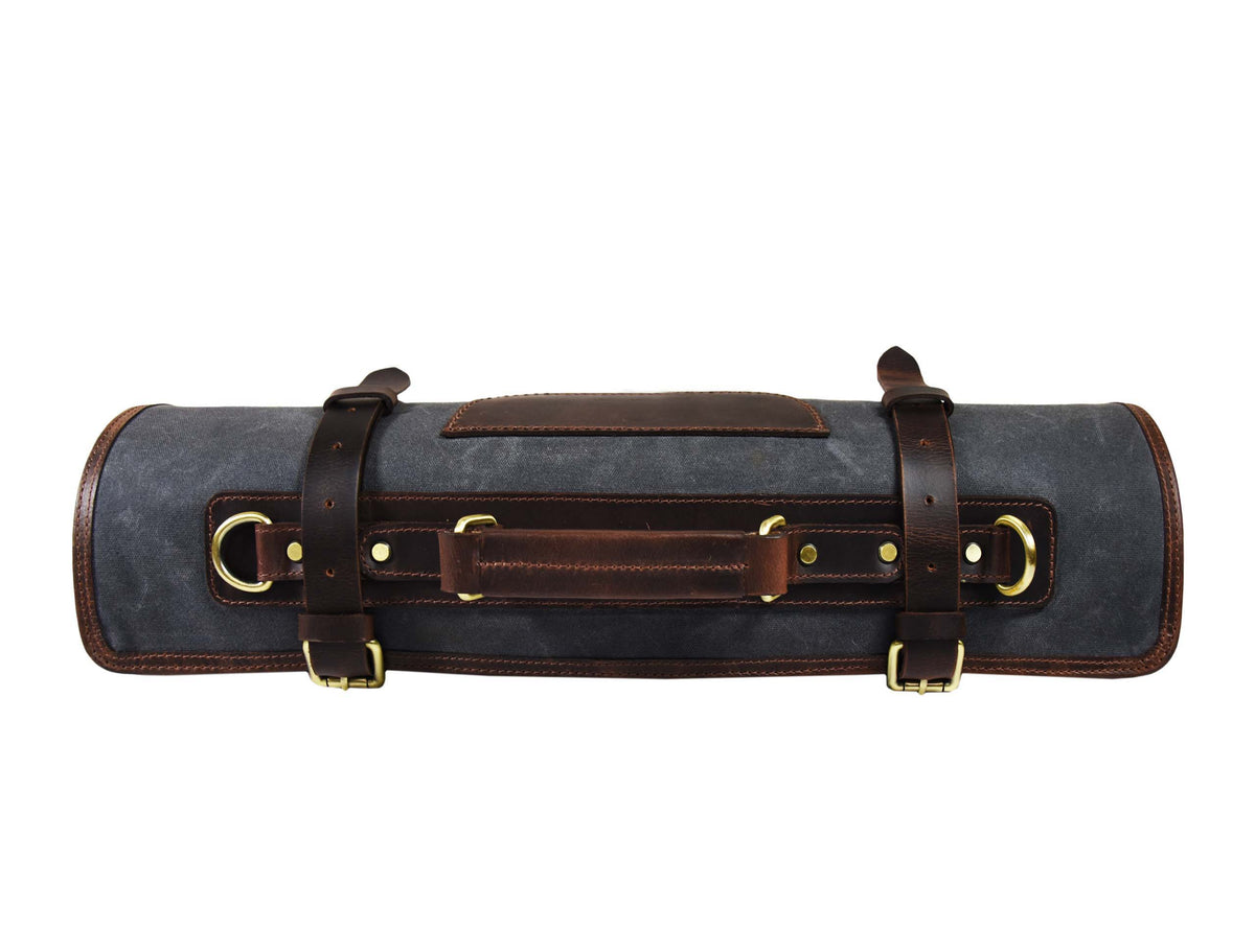 Malaga Leather Canvas Chef Knife Roll Grey 13 Slot (KR-28)
