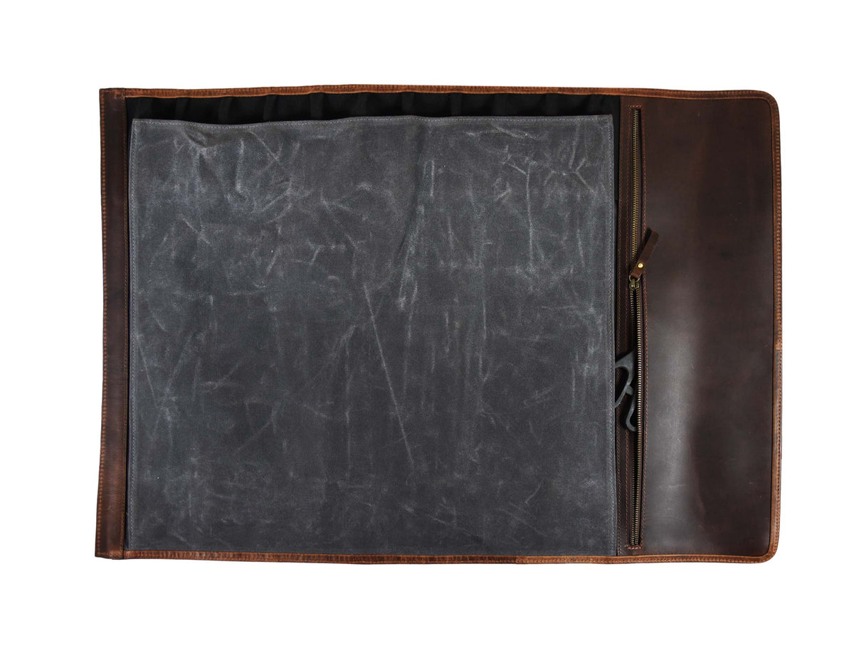 Malaga Leather Canvas Chef Knife Roll Grey 13 Slot (KR-28)