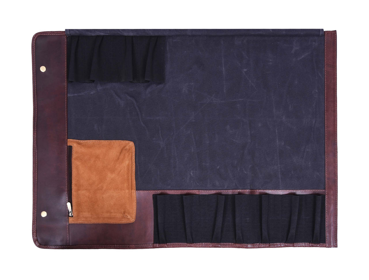KRC Leather Canvas Chef Knife Roll + Leather Bag Combo 11 Slot (KR-40)
