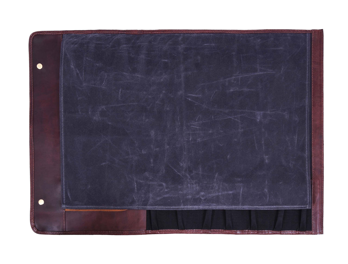 KRC Leather Canvas Chef Knife Roll + Leather Bag Combo 11 Slot (KR-40)