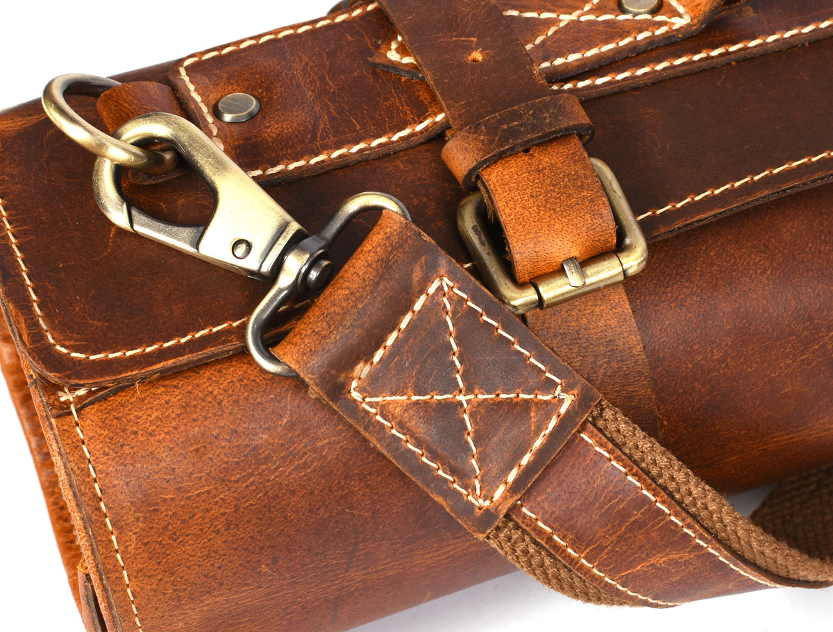 Torino Ranch Leather Chef Knife Roll Stress Brown 10 Slot (KR-53A)
