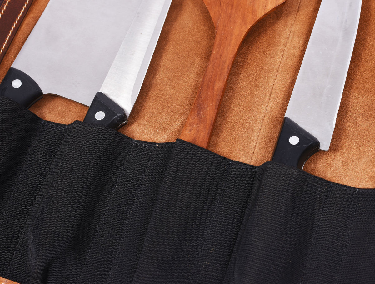 Torino Ranch Leather Chef Knife Roll Stress Brown 10 Slot (KR-53A)