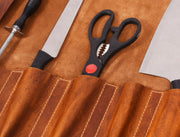 Torino Ranch Leather Chef Knife Roll Stress Brown 10 Slot (KR-53A)