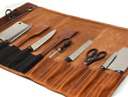 Torino Ranch Leather Chef Knife Roll Stress Brown 10 Slot (KR-53A)