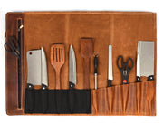 Torino Ranch Leather Chef Knife Roll Stress Brown 10 Slot (KR-53A)