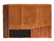 Torino Ranch Leather Chef Knife Roll Stress Brown 10 Slot (KR-53A)