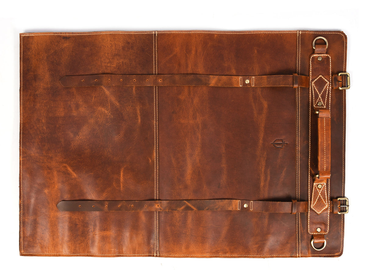 Torino Ranch Leather Chef Knife Roll Stress Brown 10 Slot (KR-53A)