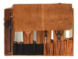 Torino Ranch Leather Chef Knife Roll Stress Brown 10 Slot (KR-53A)