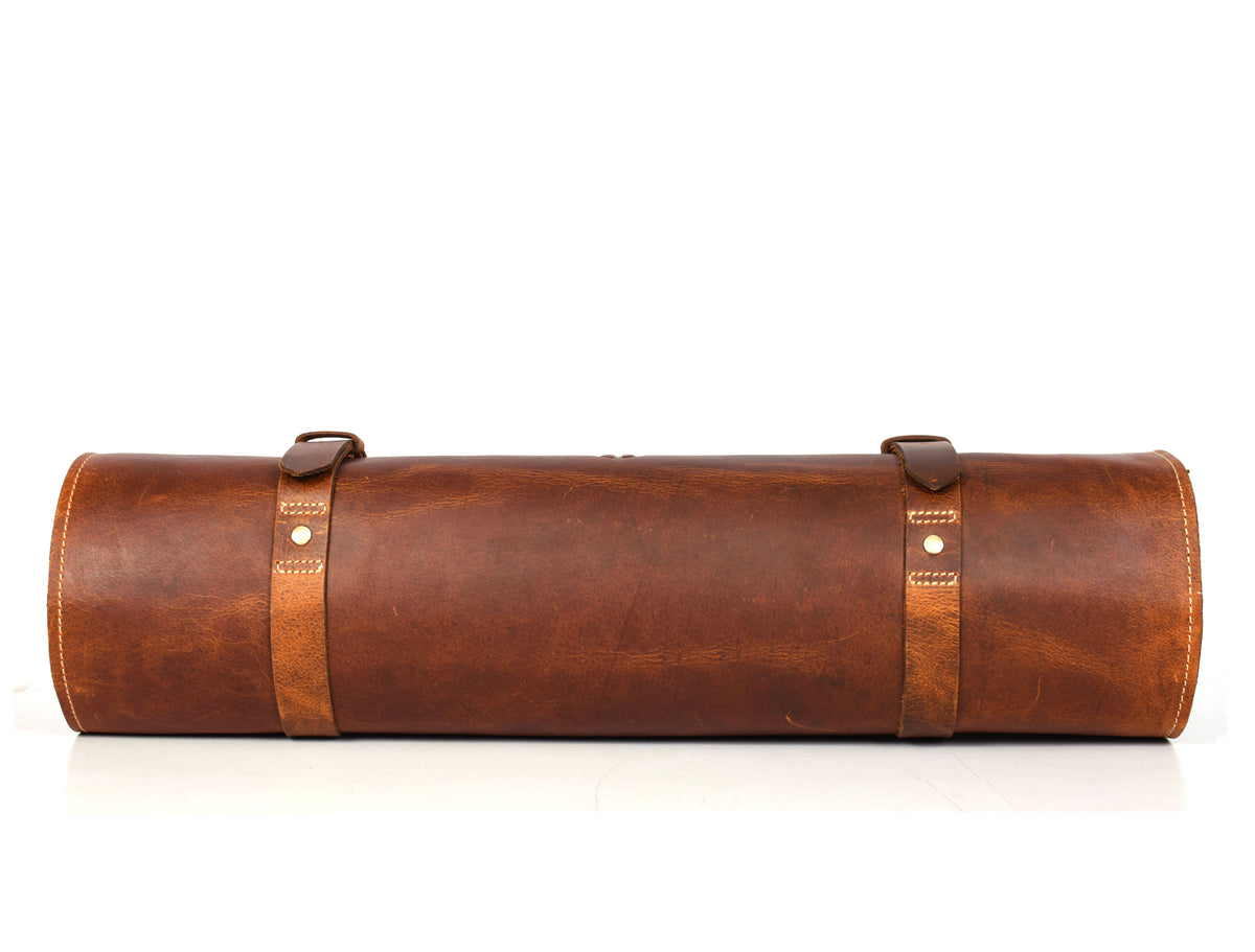 Torino Ranch Leather Chef Knife Roll Stress Brown 10 Slot (KR-53A)