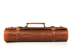 Torino Ranch Leather Chef Knife Roll Stress Brown 10 Slot (KR-53A)