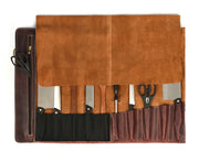Torino Ranch Leather Chef Knife Roll Stress Brown 10 Slot (KR-53A)