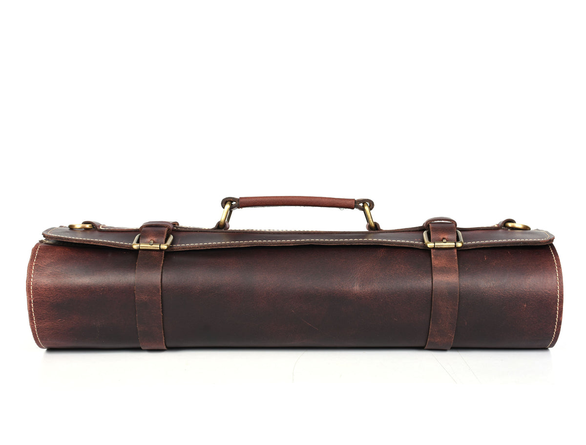 Torino Ranch Leather Chef Knife Roll Walnut Brown 10 Slot (KR-53B)