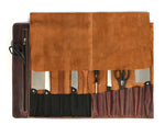 Torino Ranch Leather Chef Knife Roll Stress Brown 10 Slot (KR-53A)