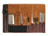 Torino Ranch Leather Chef Knife Roll Walnut Brown 10 Slot (KR-53B)