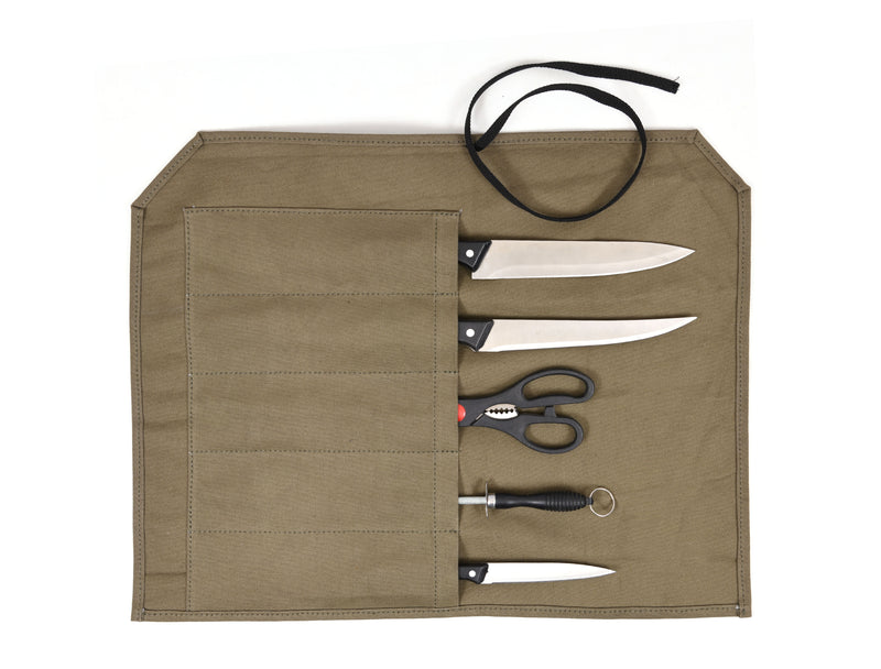 KRC Canvas Chef Knife Roll 5 Slot (KR-56) - Olive Green