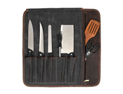 Iris Leather Chef Knife Roll Stress Grey 5 Slot (KR-64)