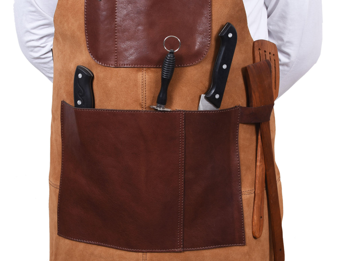 Pedro Leather Suede Apron Tawny Brown (AP-31)