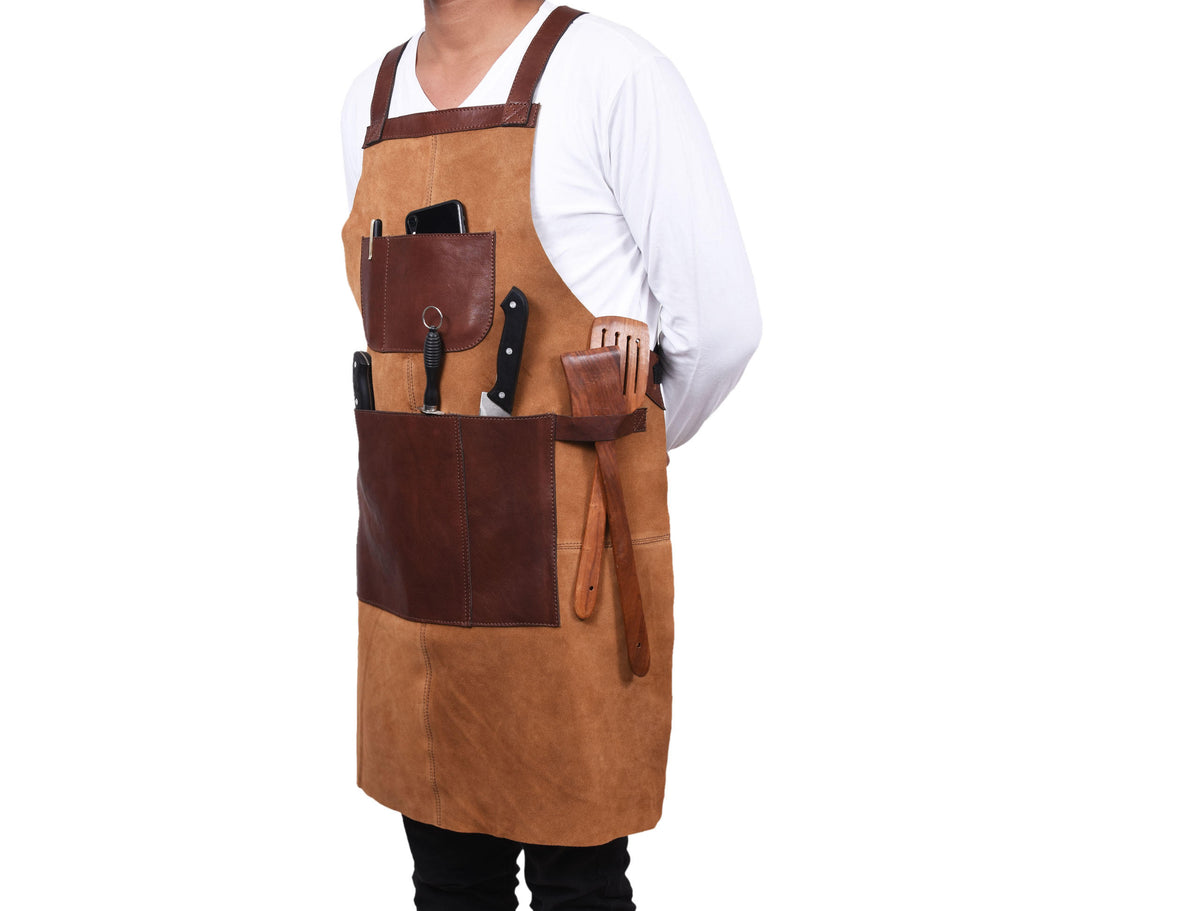 Pedro Leather Suede Apron Tawny Brown (AP-31)