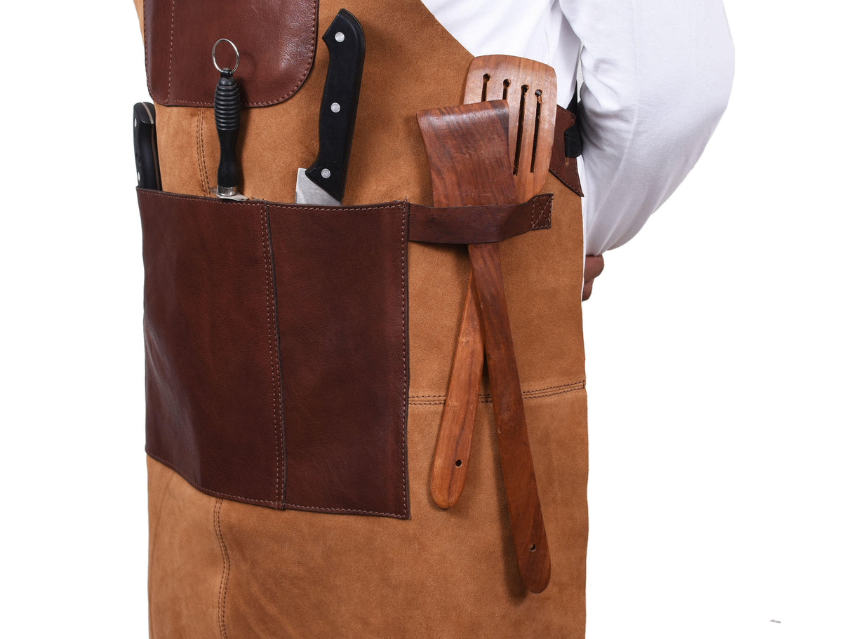 Pedro Leather Suede Apron Tawny Brown (AP-31)