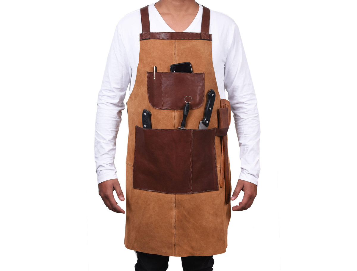 Pedro Leather Suede Apron Tawny Brown (AP-31)